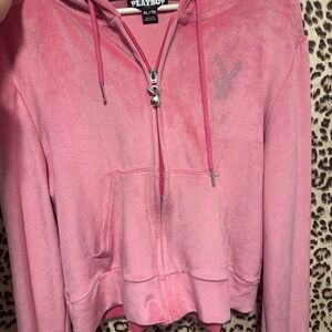 PLAYBOY Pink Velour Rhinestone Bunny Zip Hoodie